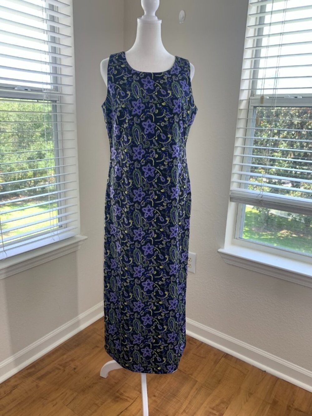 Vintage Sophia Rose Womens Maxi Dress Size 10 Black Purple Paisley Floral Sheath